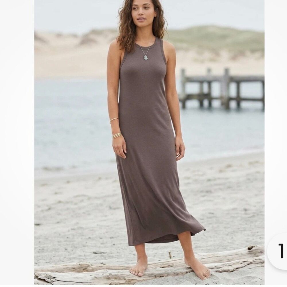 j.jill Maxi Neutral Minimalist Long Tank Dress Beachy Feminine Ribbed NEW